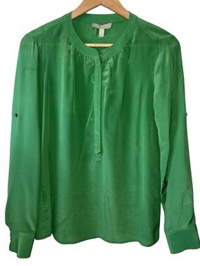 100% Silk Banana Republic Mandarin Collar Blouse Quiet Luxury Women’s Small